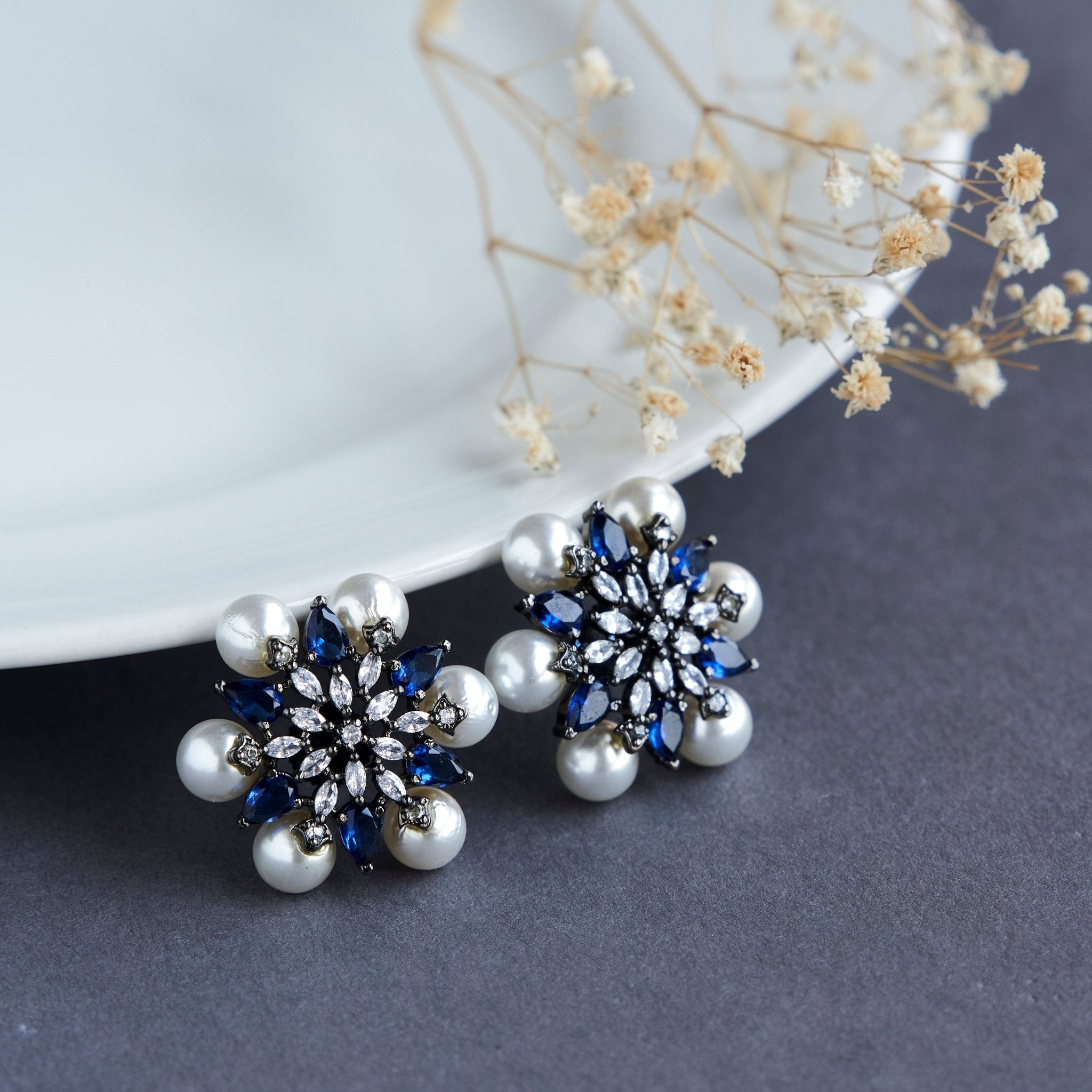 Studs - Embrace Contemporary Black Plated Studs - Opal Touch