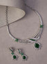 Necklace - Emerald Elegance Floral Rhodium Plated Necklace Set - Opal Touch