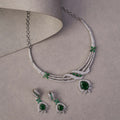 Necklace - Emerald Elegance Floral Rhodium Plated Necklace Set - Opal Touch