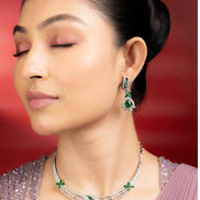 Necklace - Emerald Elegance Floral Rhodium Plated Necklace Set - Opal Touch