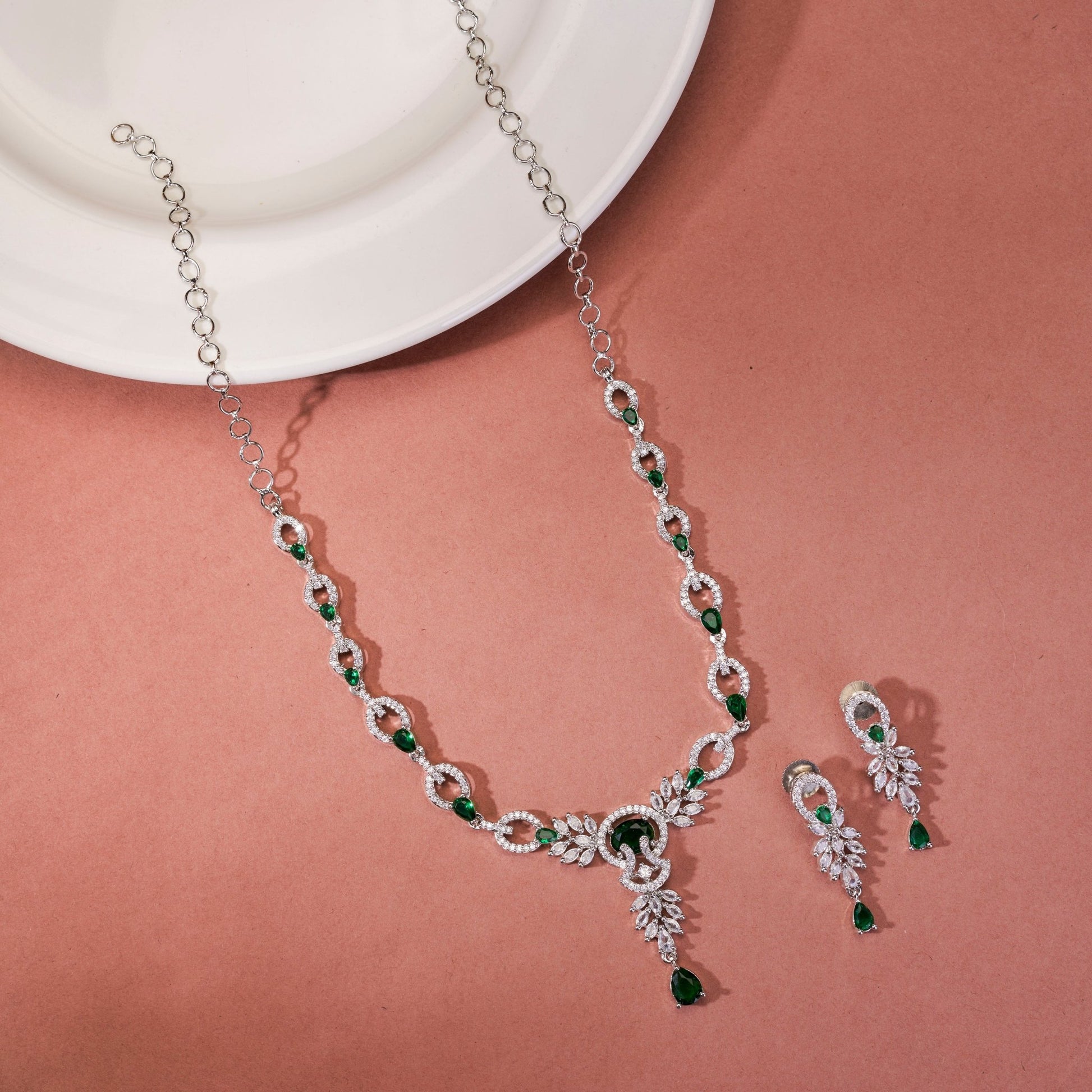 Necklace - Emerald Enlace Rhodium Plated Necklace - Opal Touch