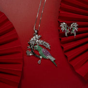 Emerald Ruby Parrot Gold Plated Locket Set - Opal Touch