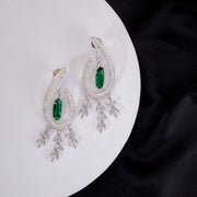 Earrings - Emerald Teardrop Rhodium Plated Dangles - Opal Touch