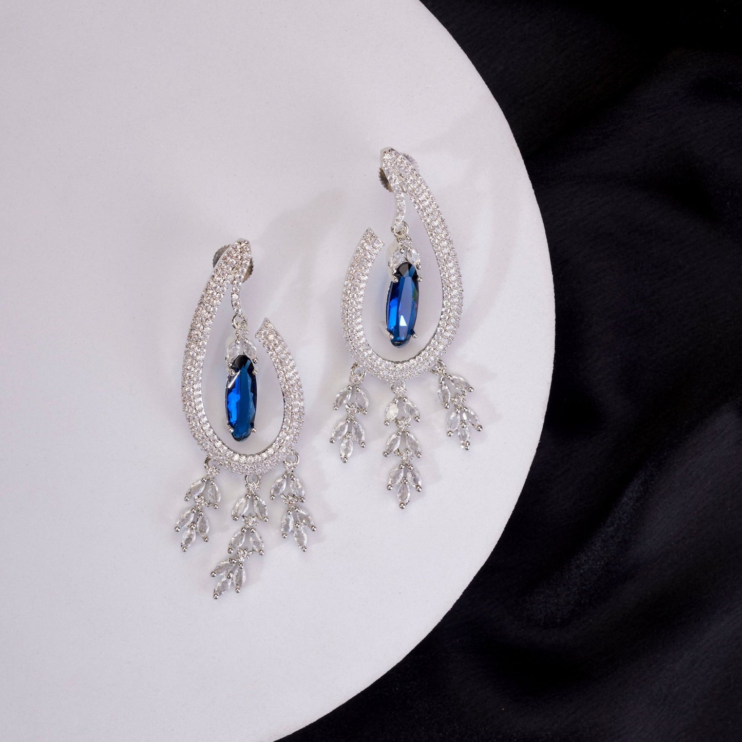 Earrings - Emerald Teardrop Rhodium Plated Dangles - Opal Touch