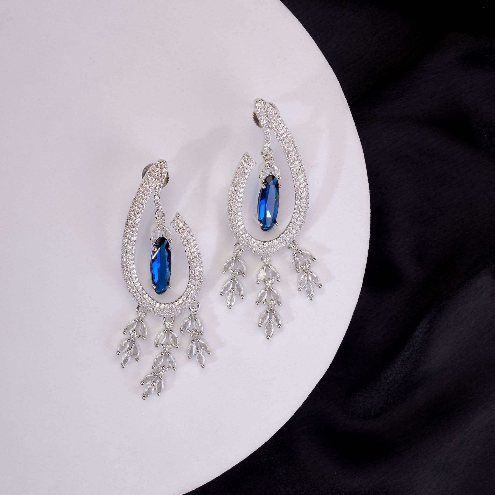 Earrings - Emerald Teardrop Rhodium Plated Dangles - Opal Touch
