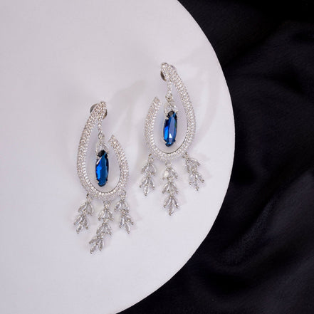 Earrings - Emerald Teardrop Rhodium Plated Dangles - Opal Touch