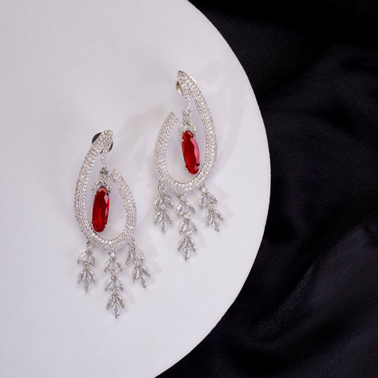 Earrings - Emerald Teardrop Rhodium Plated Dangles - Opal Touch