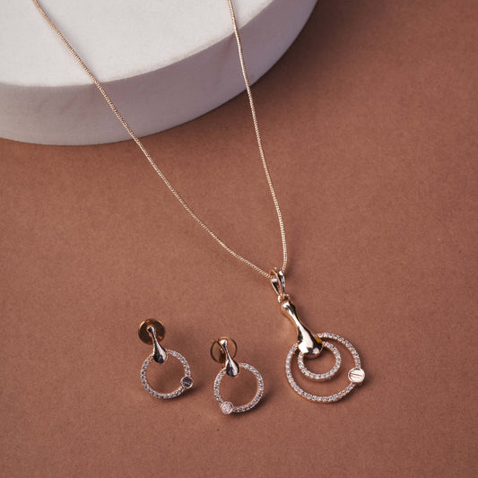 Earrings - Enchanted Bloom Rose Gold Plated Locket Set with Earrings - Opal Touch