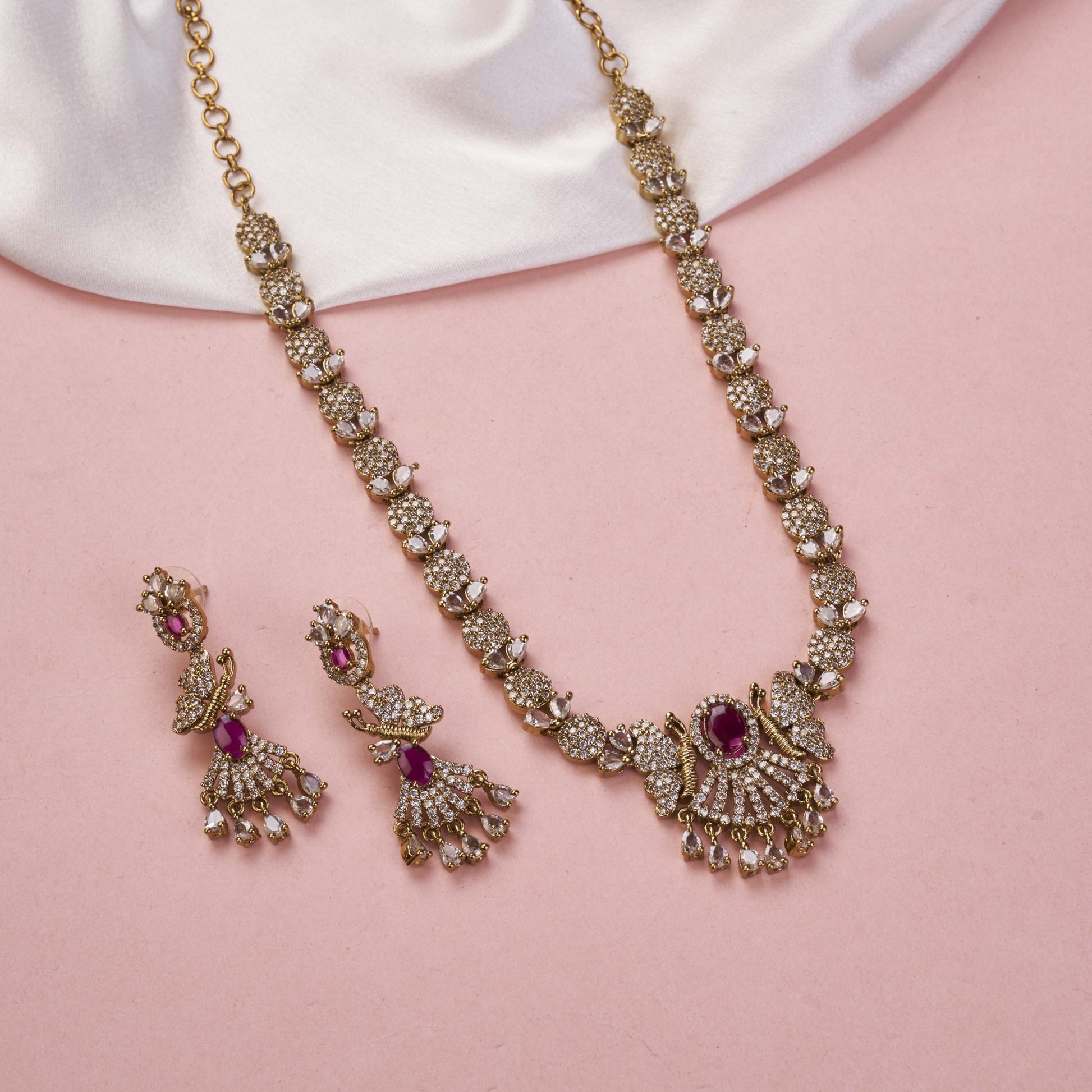 Necklace - Enchanted Butterfly Mehendi Plated Necklace Set - Opal Touch