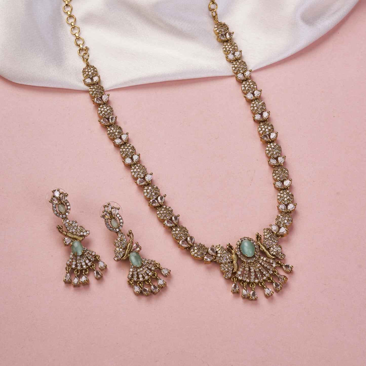 Necklace - Enchanted Butterfly Mehendi Plated Necklace Set - Opal Touch