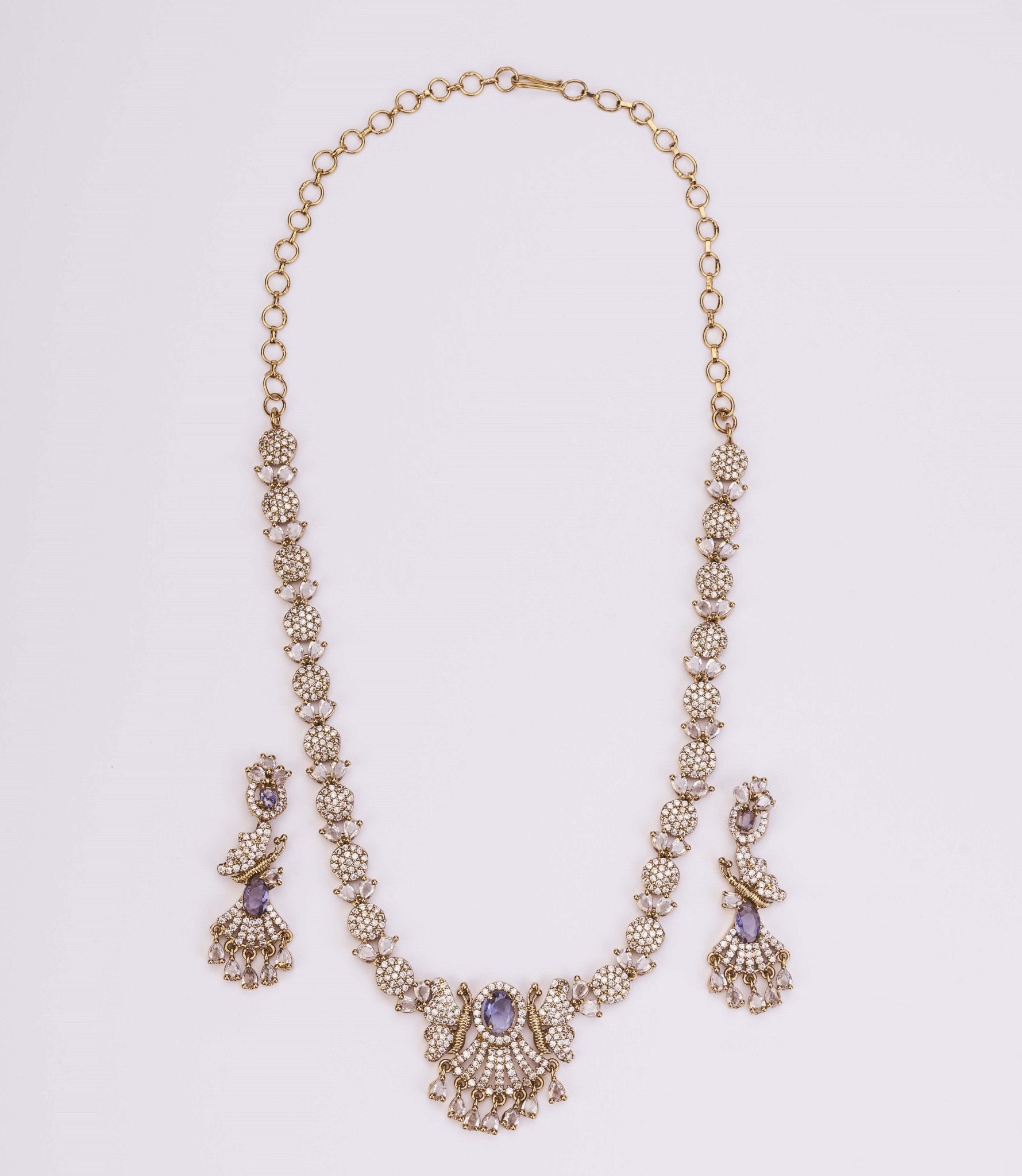 Necklace - Enchanted Butterfly Mehendi Plated Necklace Set - Opal Touch