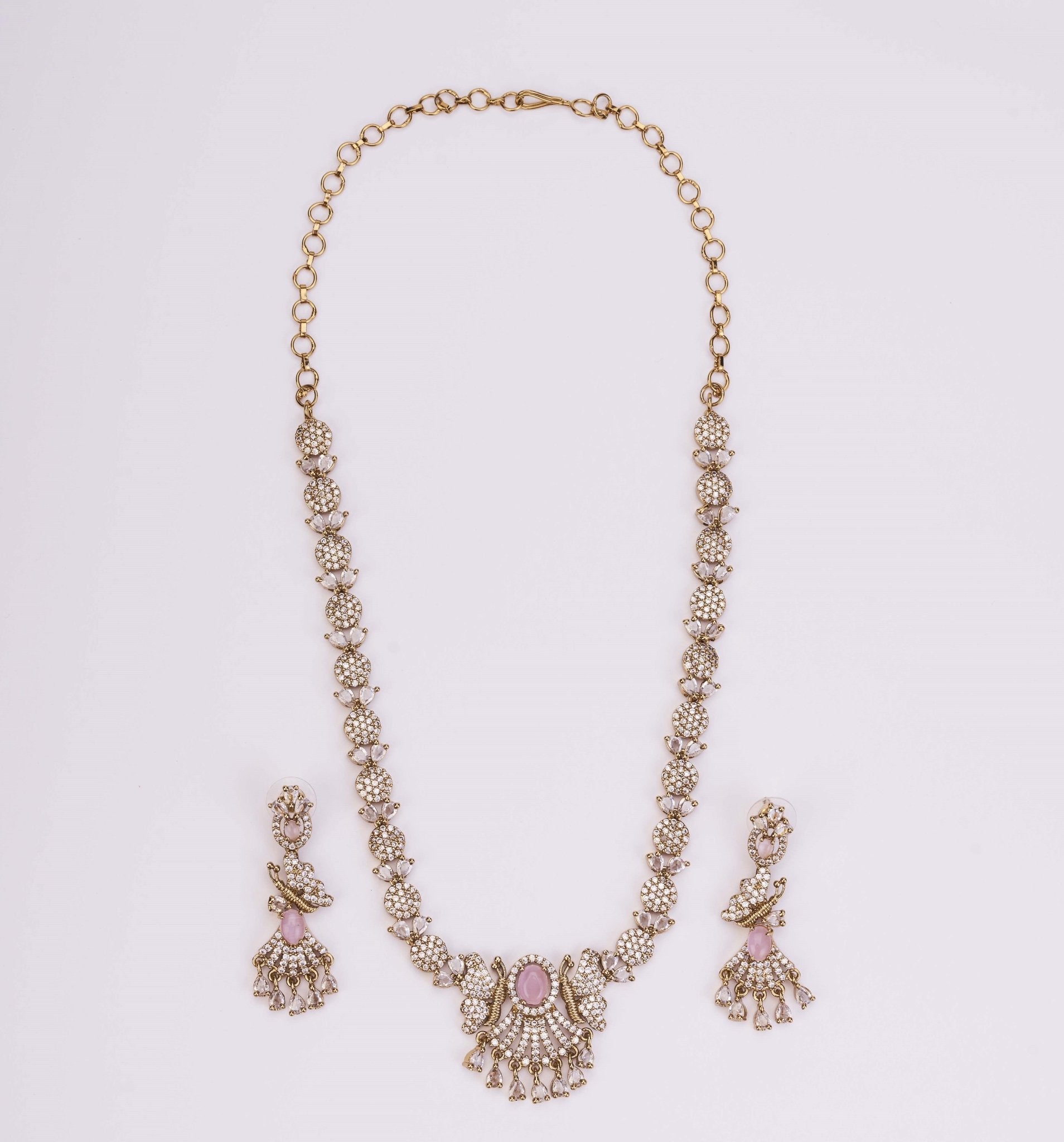 Necklace - Enchanted Butterfly Mehendi Plated Necklace Set - Opal Touch