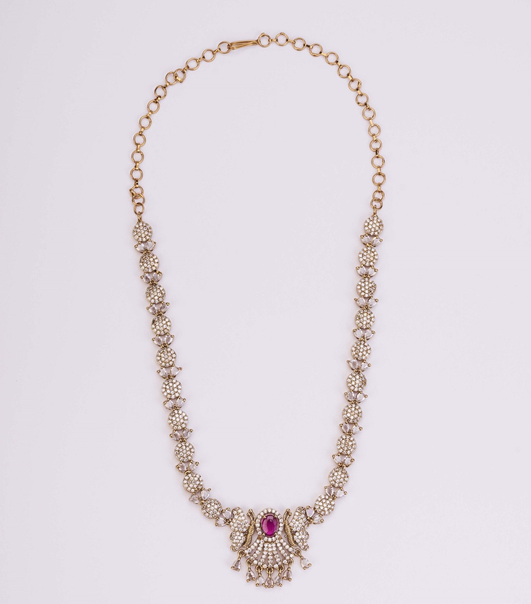 Necklace - Enchanted Butterfly Mehendi Plated Necklace Set - Opal Touch