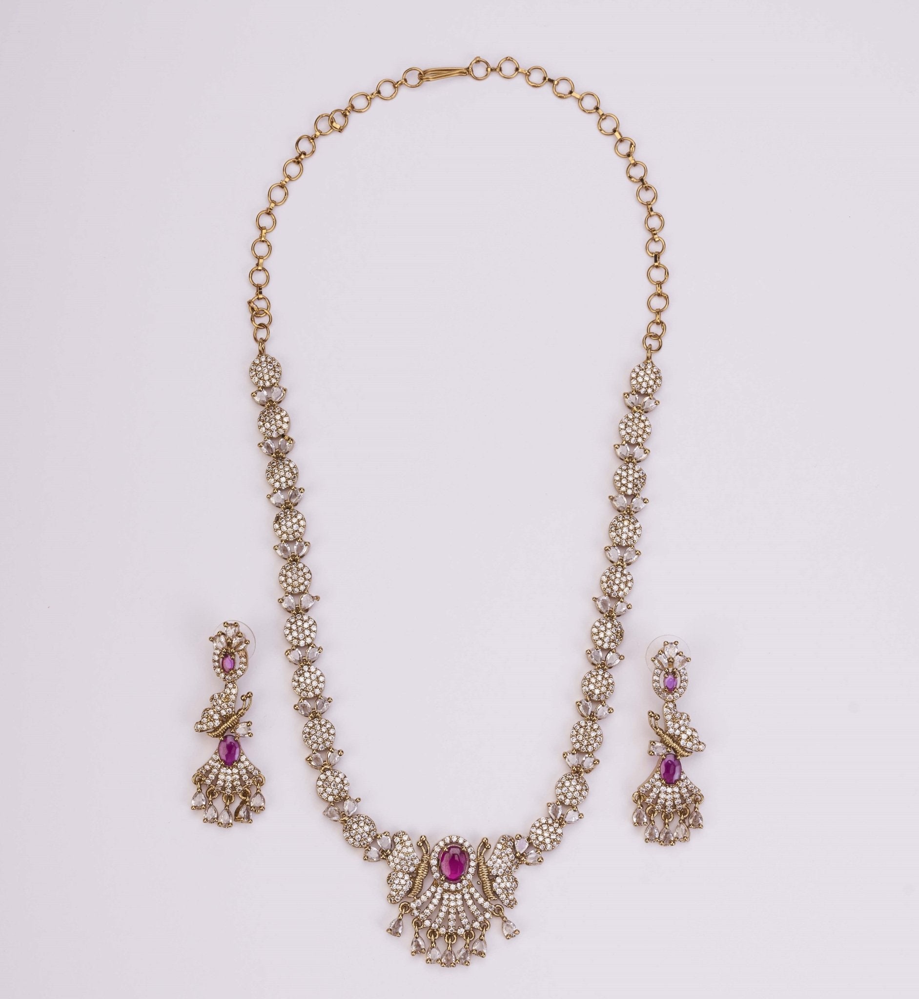 Necklace - Enchanted Butterfly Mehendi Plated Necklace Set - Opal Touch