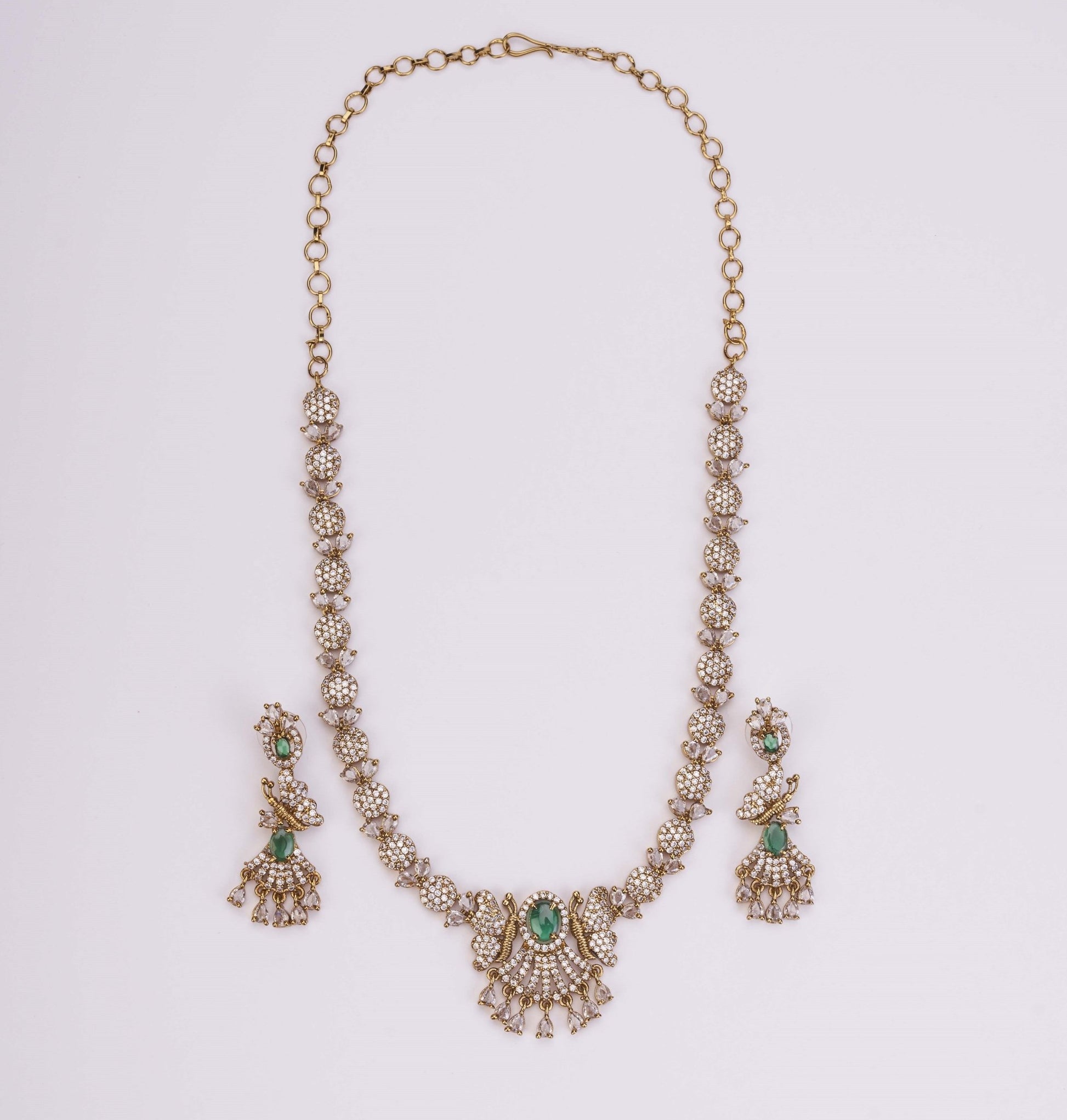 Necklace - Enchanted Butterfly Mehendi Plated Necklace Set - Opal Touch