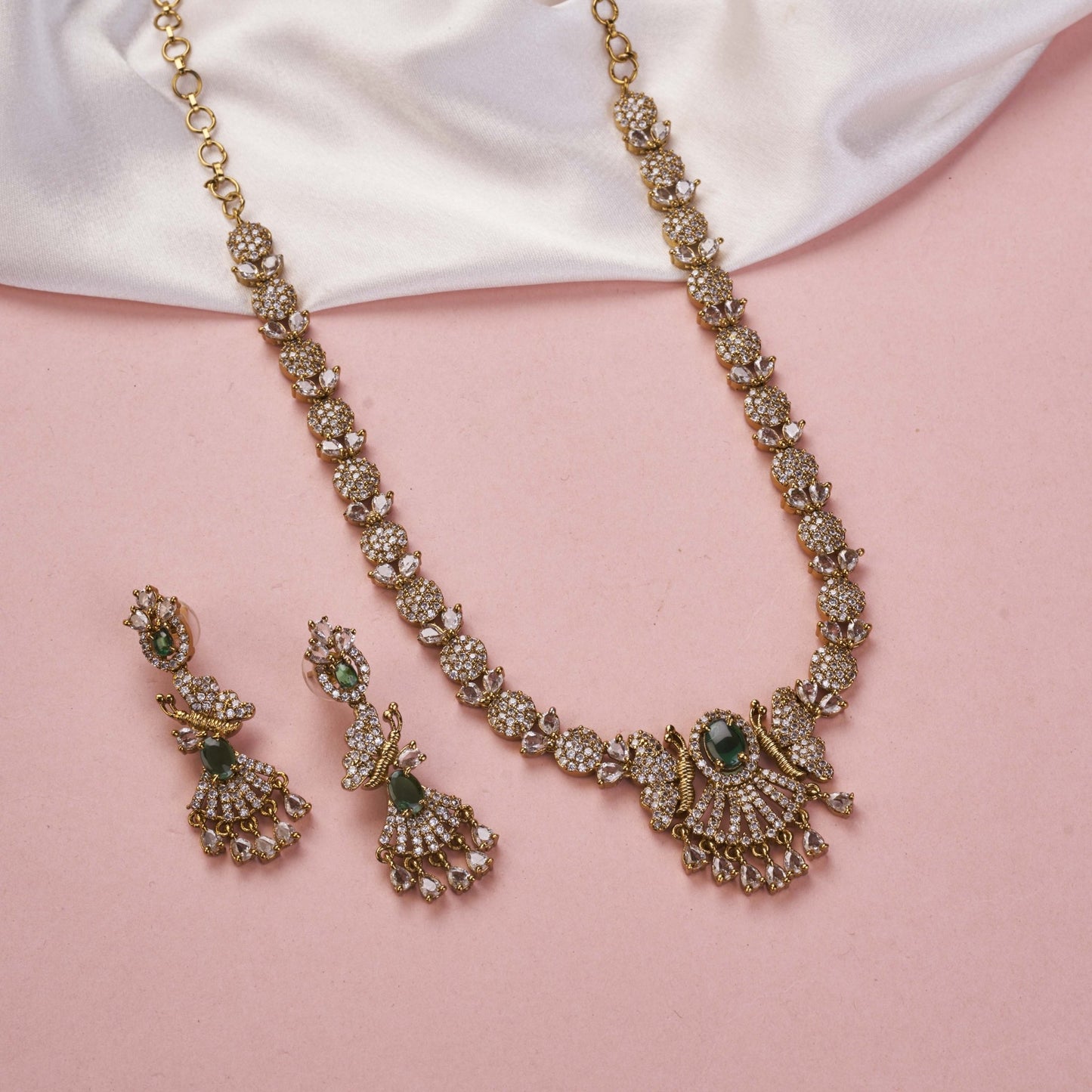 Necklace - Enchanted Butterfly Mehendi Plated Necklace Set - Opal Touch