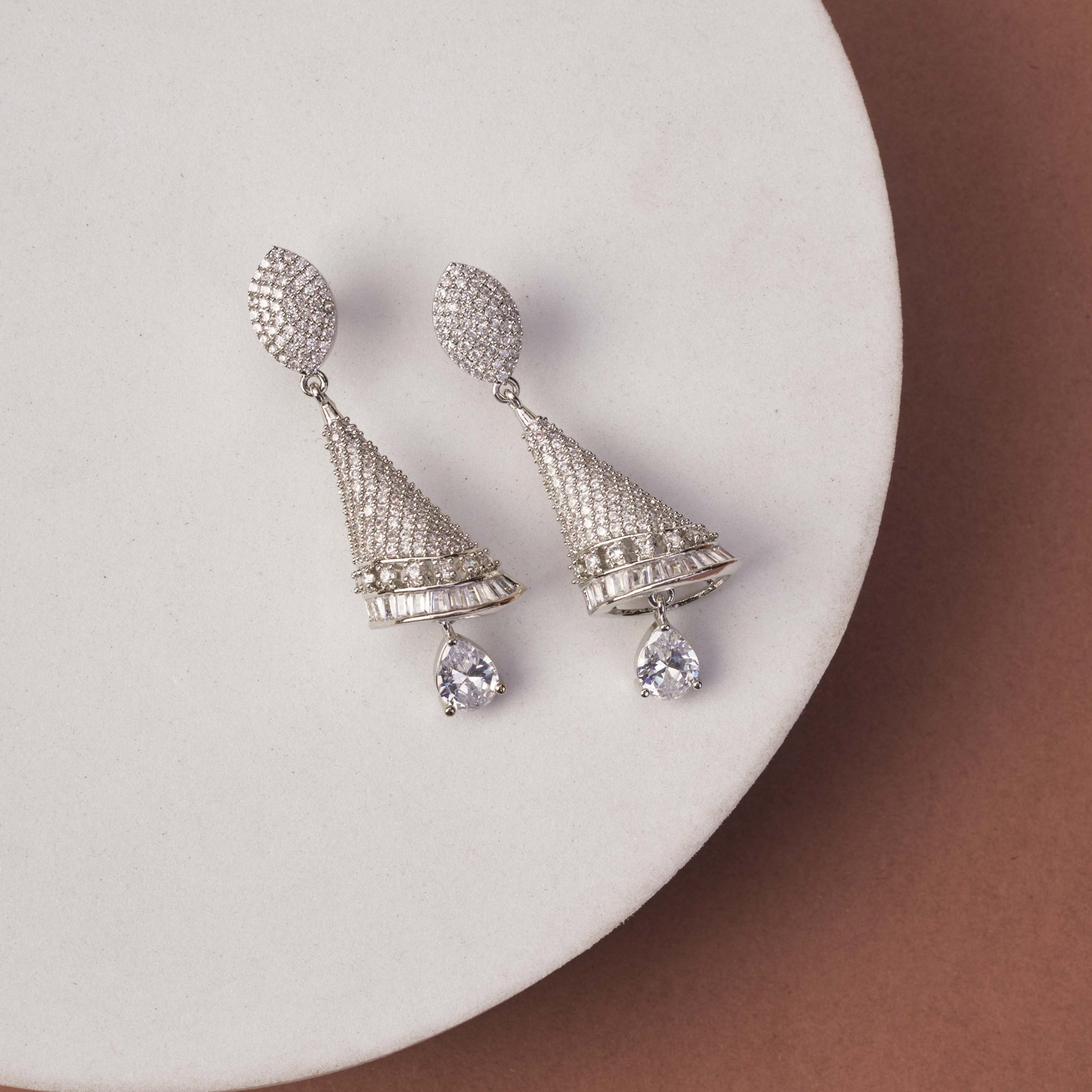 Studs - Enchanted Conical Rhodium Plated Earrings - Opal Touch