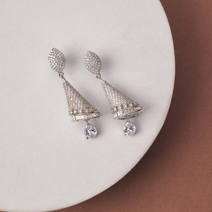Studs - Enchanted Conical Rhodium Plated Earrings - Opal Touch