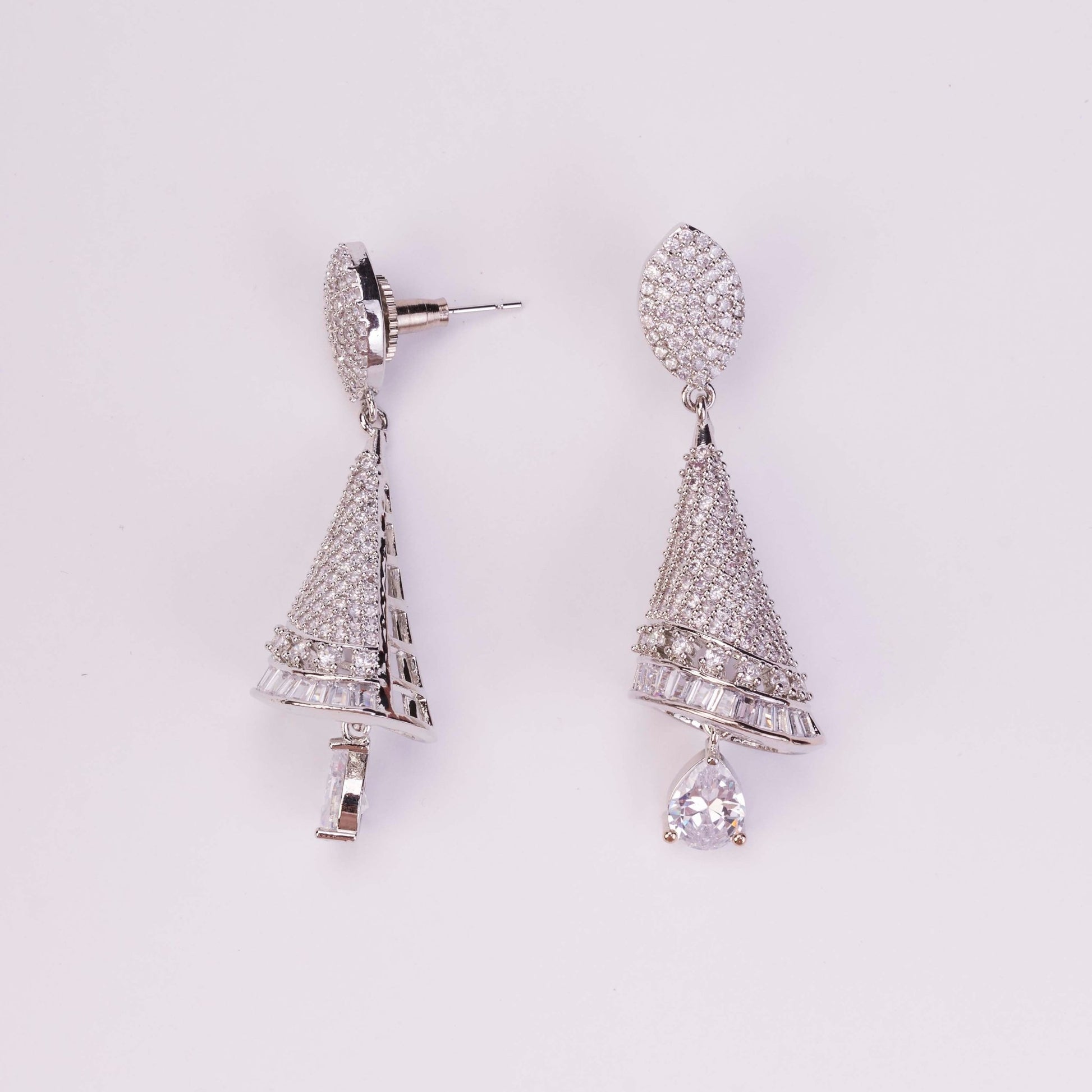 Studs - Enchanted Conical Rhodium Plated Earrings - Opal Touch