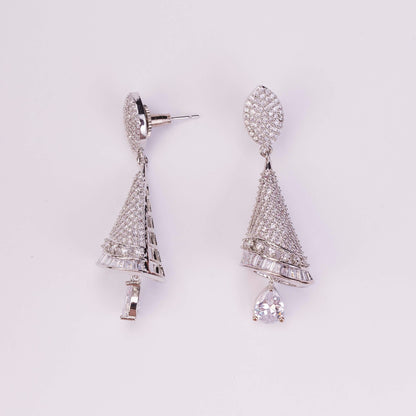 Studs - Enchanted Conical Rhodium Plated Earrings - Opal Touch