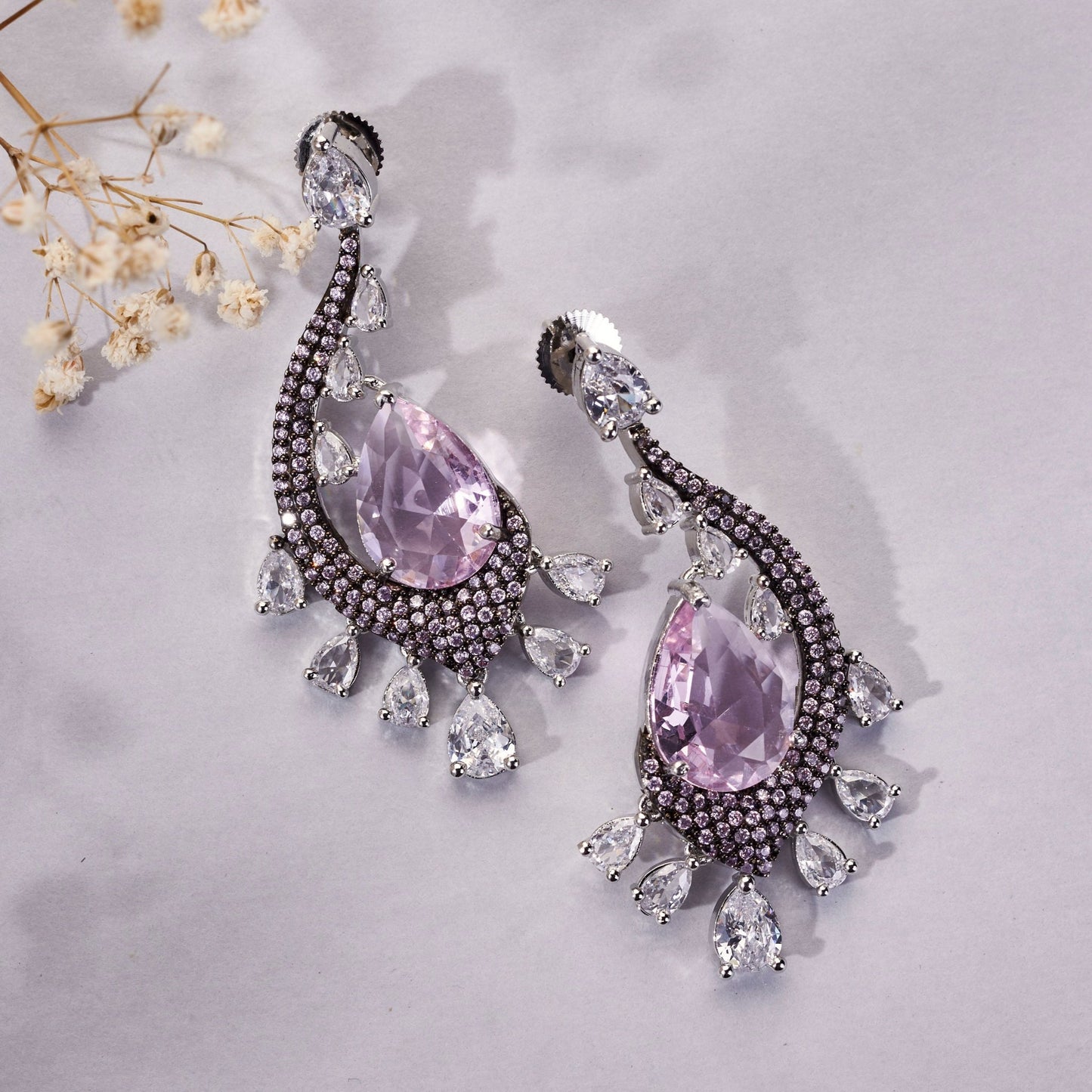 Earrings - Enchanted Dew Black Plated Earrings - Opal Touch