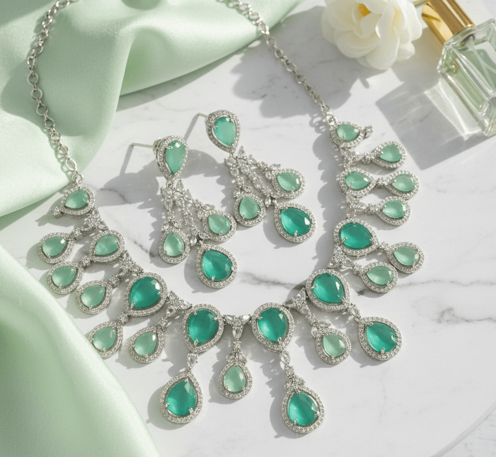 Enchanted Emerald Elegance Necklace in Rhodium - Opal Touch