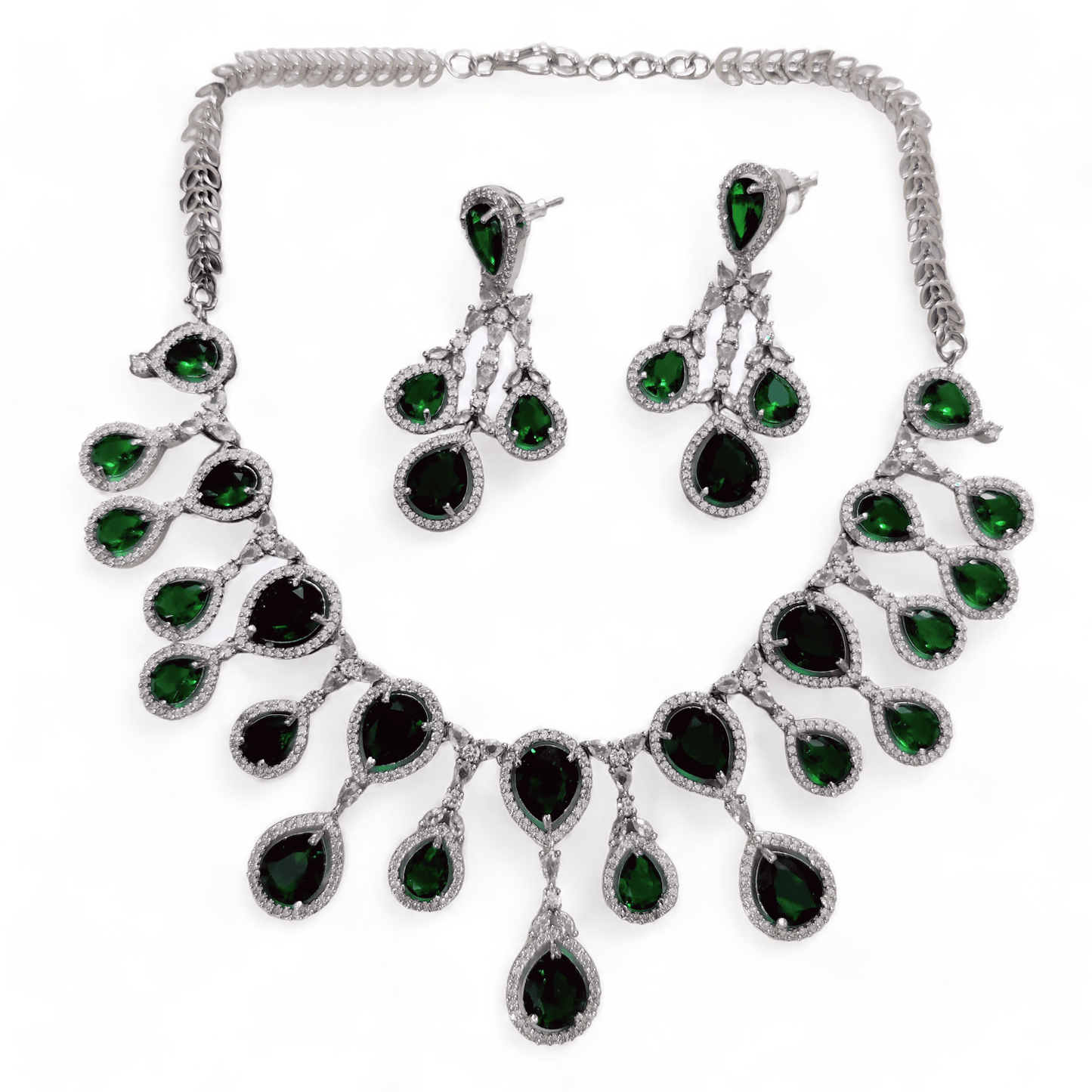 Opal Touch - Enchanted Emerald Elegance Necklace in Rhodium - Necklace