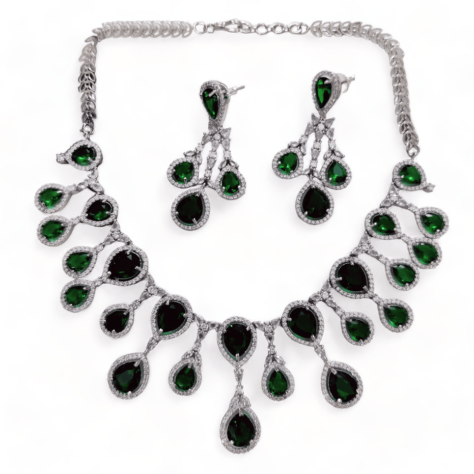 Opal Touch - Enchanted Emerald Elegance Necklace in Rhodium - Necklace