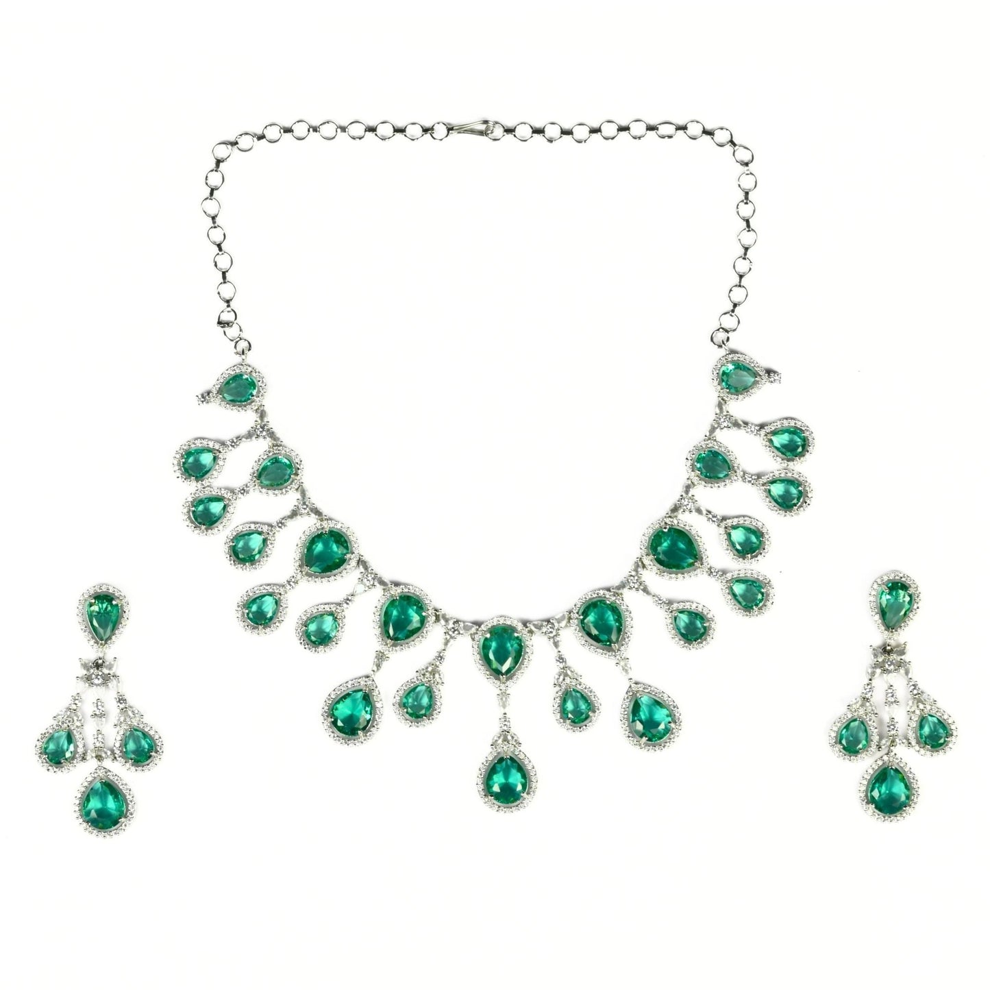 Enchanted Emerald Elegance Necklace in Rhodium - Opal Touch