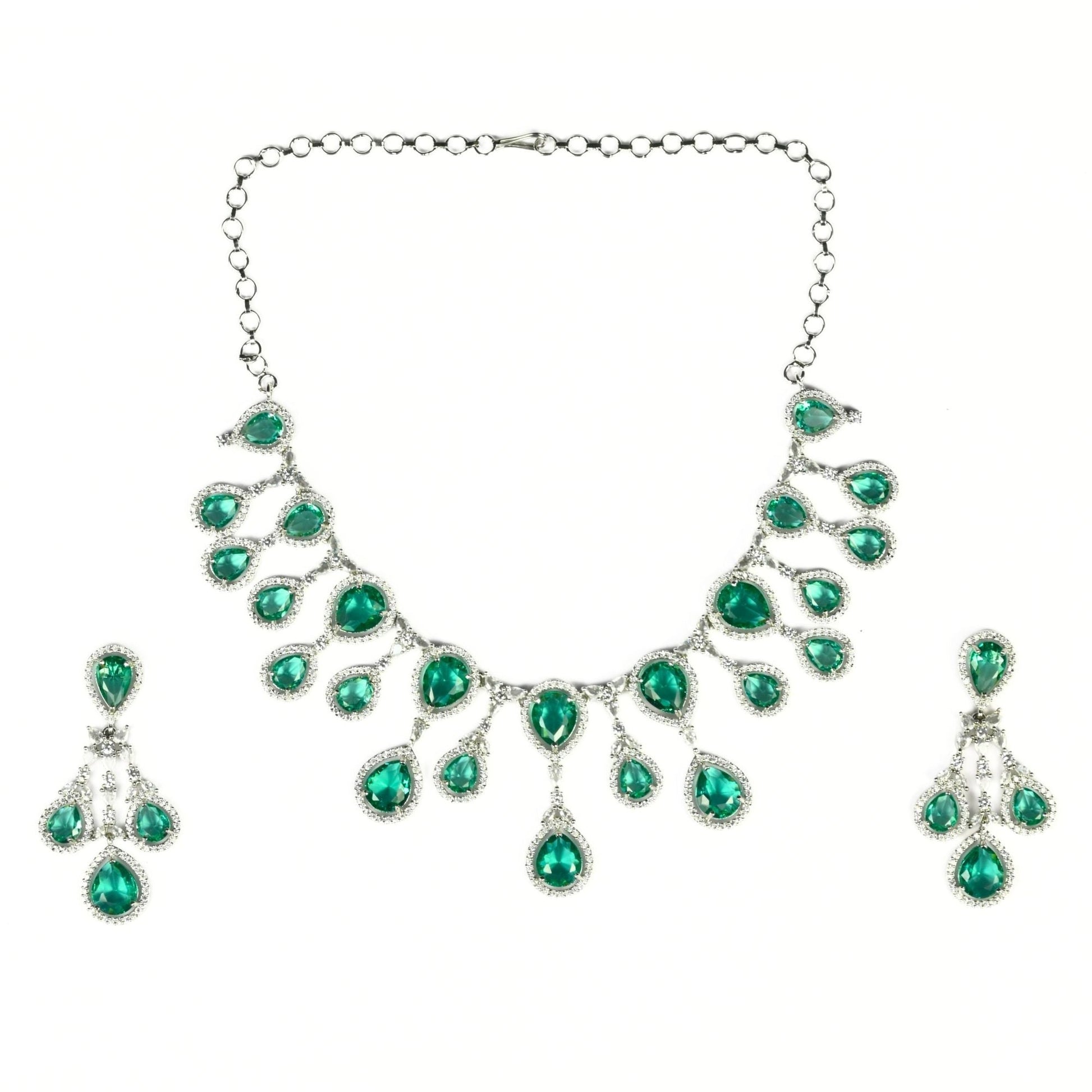 Enchanted Emerald Elegance Necklace in Rhodium - Opal Touch