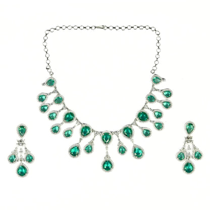 Enchanted Emerald Elegance Necklace in Rhodium - Opal Touch