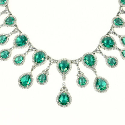 Enchanted Emerald Elegance Necklace in Rhodium - Opal Touch