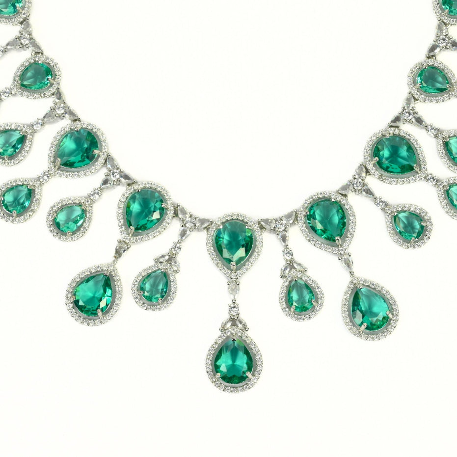 Enchanted Emerald Elegance Necklace in Rhodium - Opal Touch