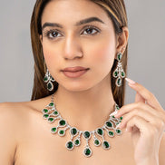 Enchanted Emerald Elegance Necklace in Rhodium - Opal Touch