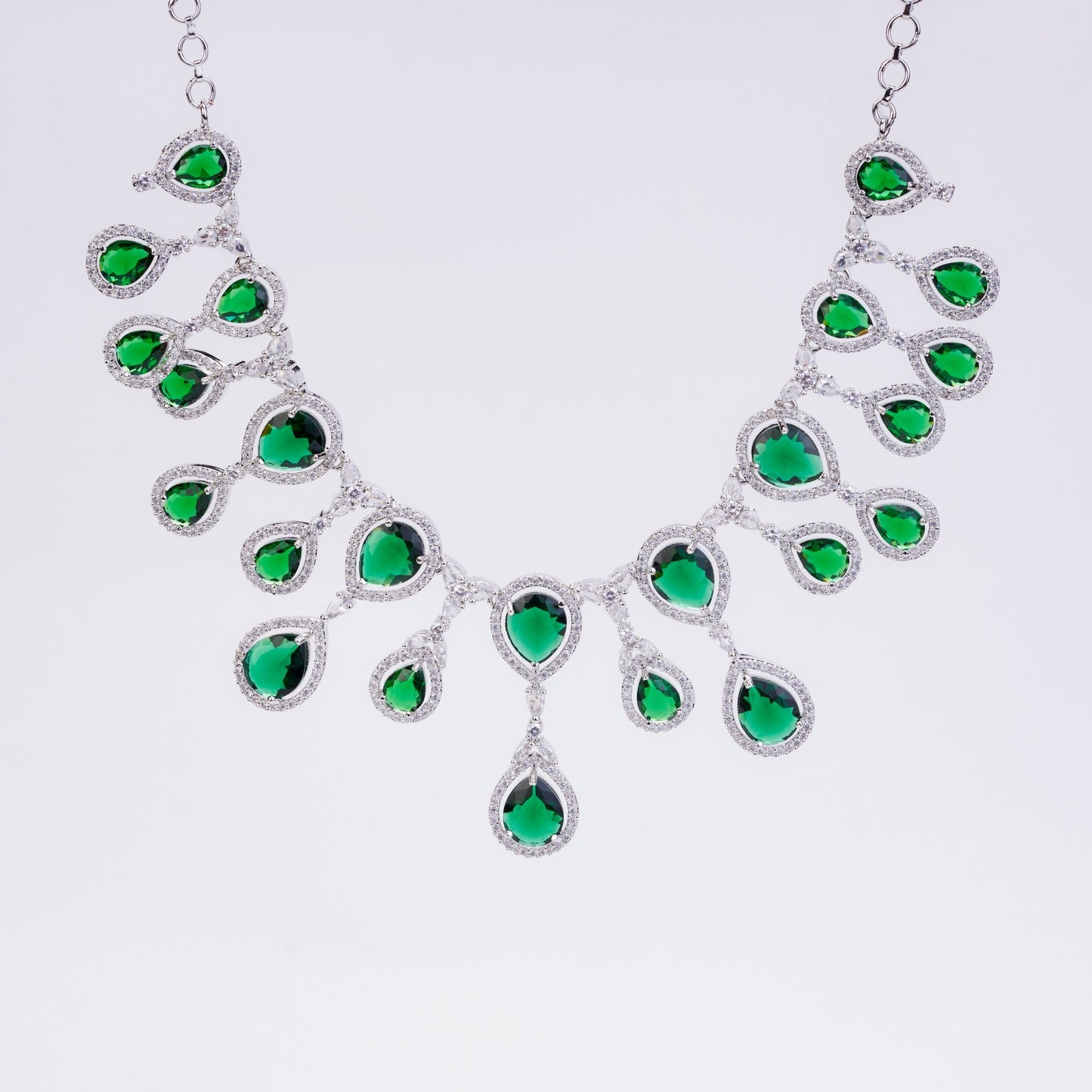 Enchanted Emerald Elegance Necklace in Rhodium - Opal Touch