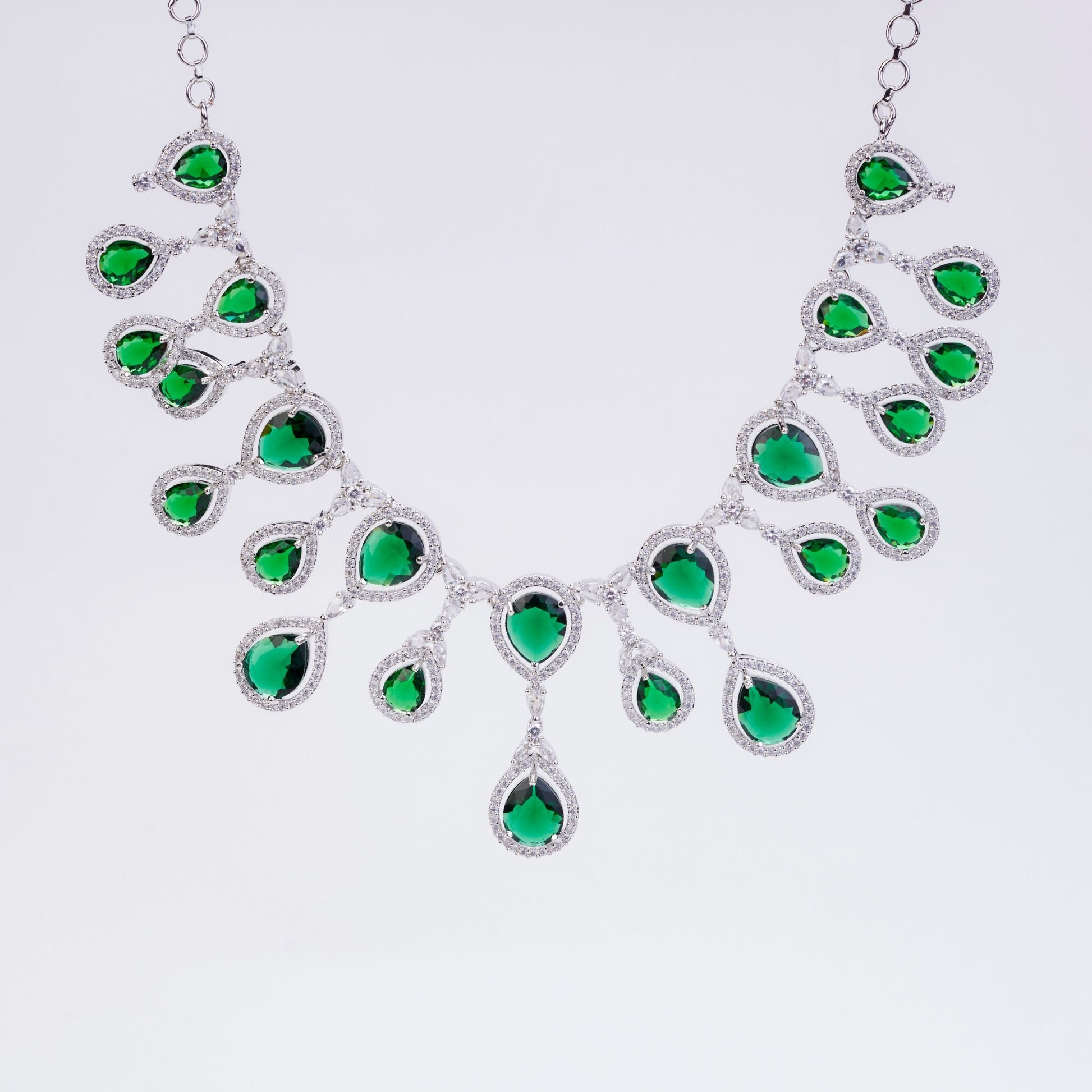 Enchanted Emerald Elegance Necklace in Rhodium - Opal Touch
