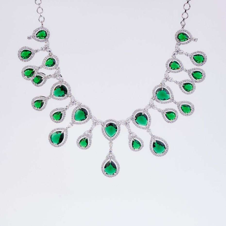 Enchanted Emerald Elegance Necklace in Rhodium - Opal Touch
