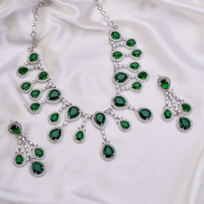 Enchanted Emerald Elegance Necklace in Rhodium - Opal Touch