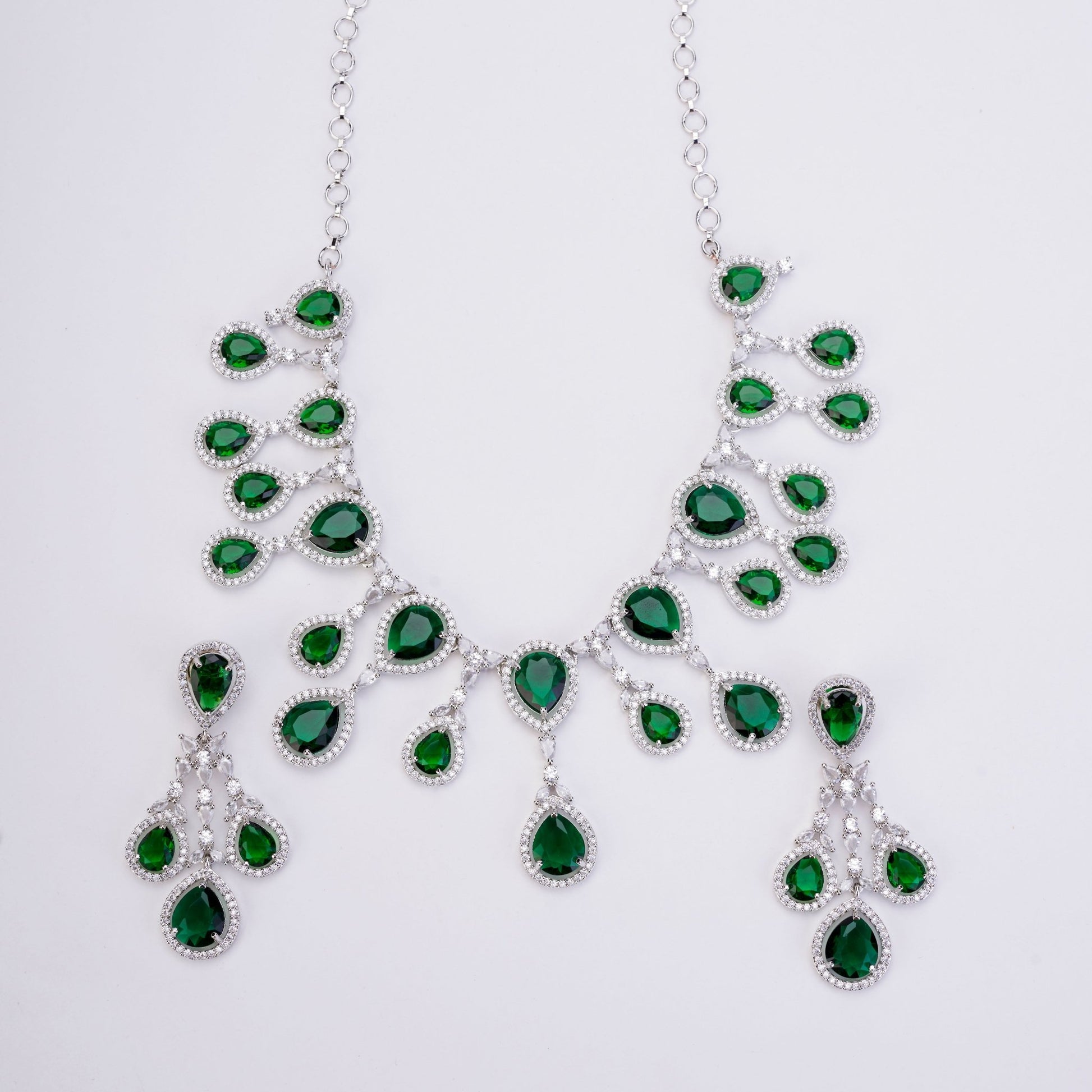 Enchanted Emerald Elegance Necklace in Rhodium - Opal Touch