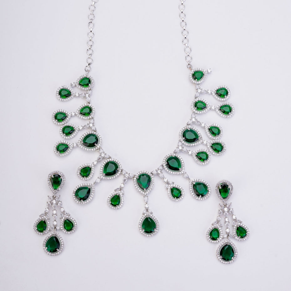 Enchanted Emerald Elegance Necklace in Rhodium - Opal Touch