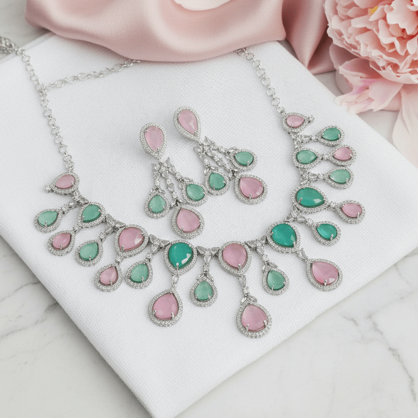 Enchanted Emerald Elegance Necklace in Rhodium - Opal Touch