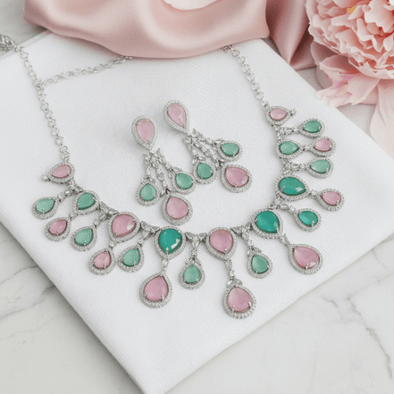 Enchanted Emerald Elegance Necklace in Rhodium - Opal Touch