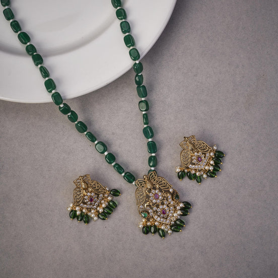 Locket Set - Enchanted Fairy Mehendi Locket Set with Earrings - Opal Touch