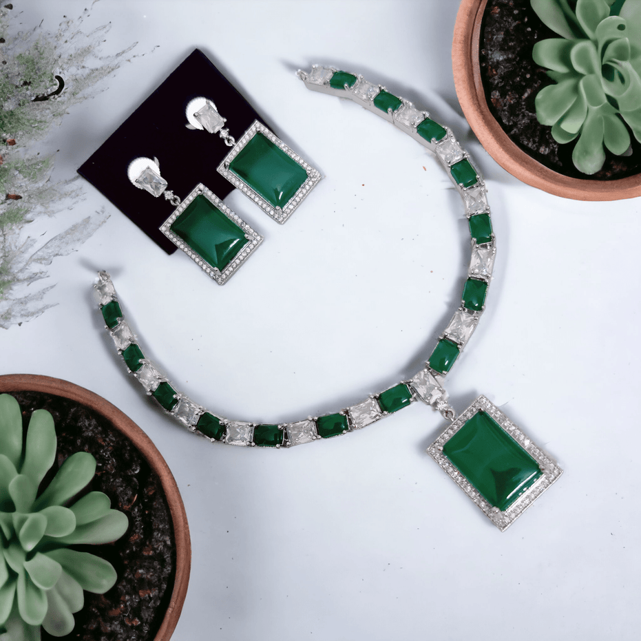 Opal Touch - Enchanted Ivy Green Necklace in Rhodium - Necklace