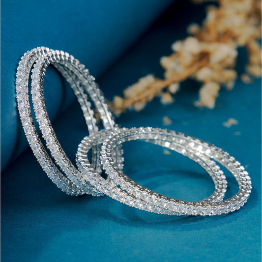 Opal Touch - Enchanted Rhodium Bangles Set (Pack of 4) - Bangles