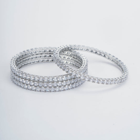 Opal Touch - Enchanted Rhodium Bangles Set (Pack of 4) - Bangles