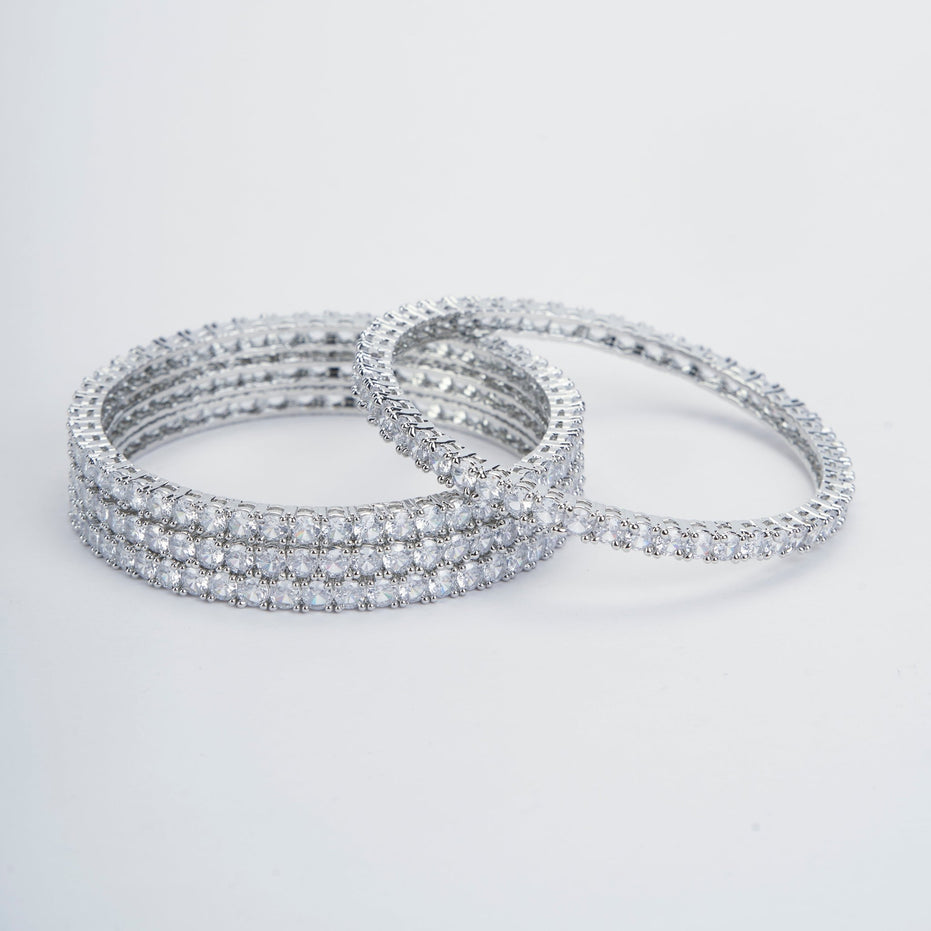 Opal Touch - Enchanted Rhodium Bangles Set (Pack of 4) - Bangles