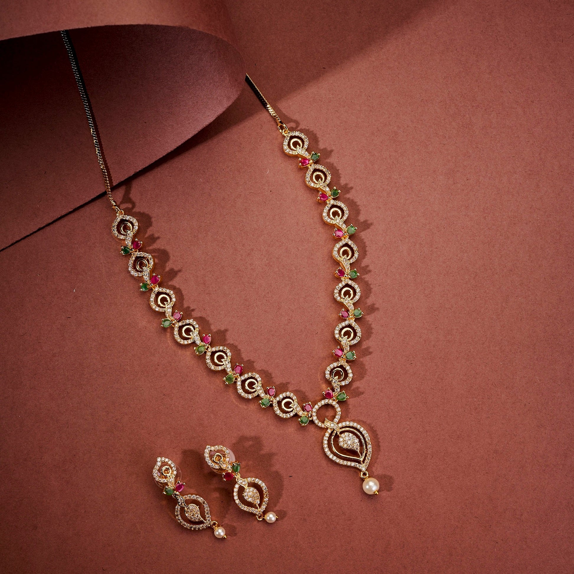 Necklace - Enchanted Sprial Gold Plated Necklace Set - Opal Touch