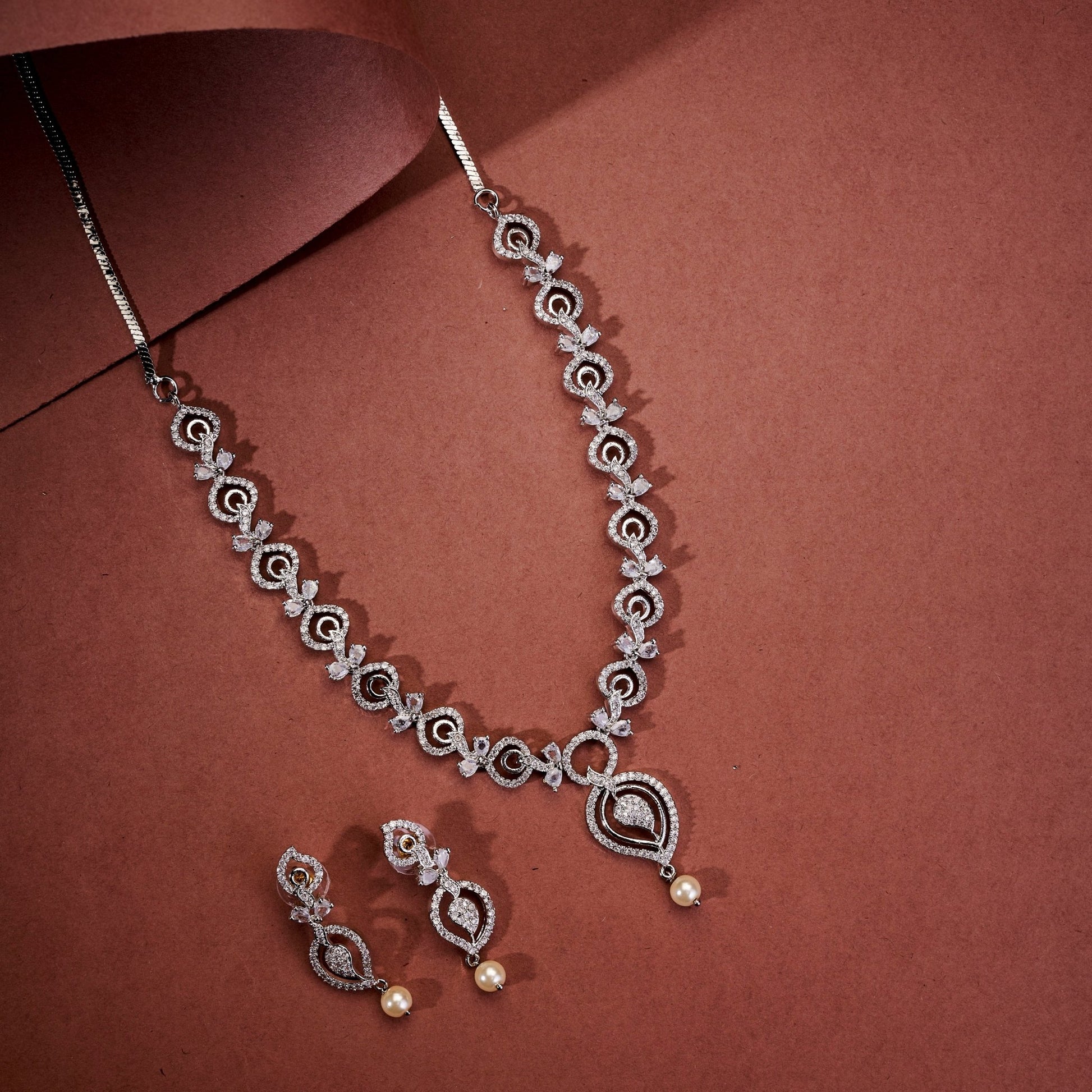 Necklace - Enchanted Sprial Rhodium Plated Necklace Set - Opal Touch