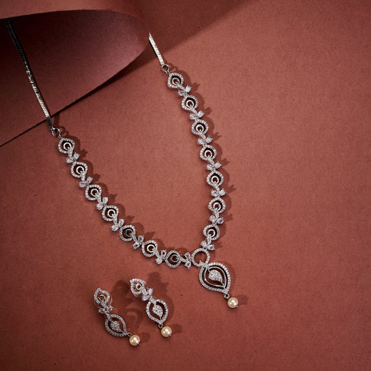 Necklace - Enchanted Sprial Rhodium Plated Necklace Set - Opal Touch